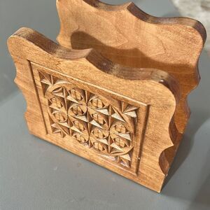 Vintage Carved Wood Napkin Holder
